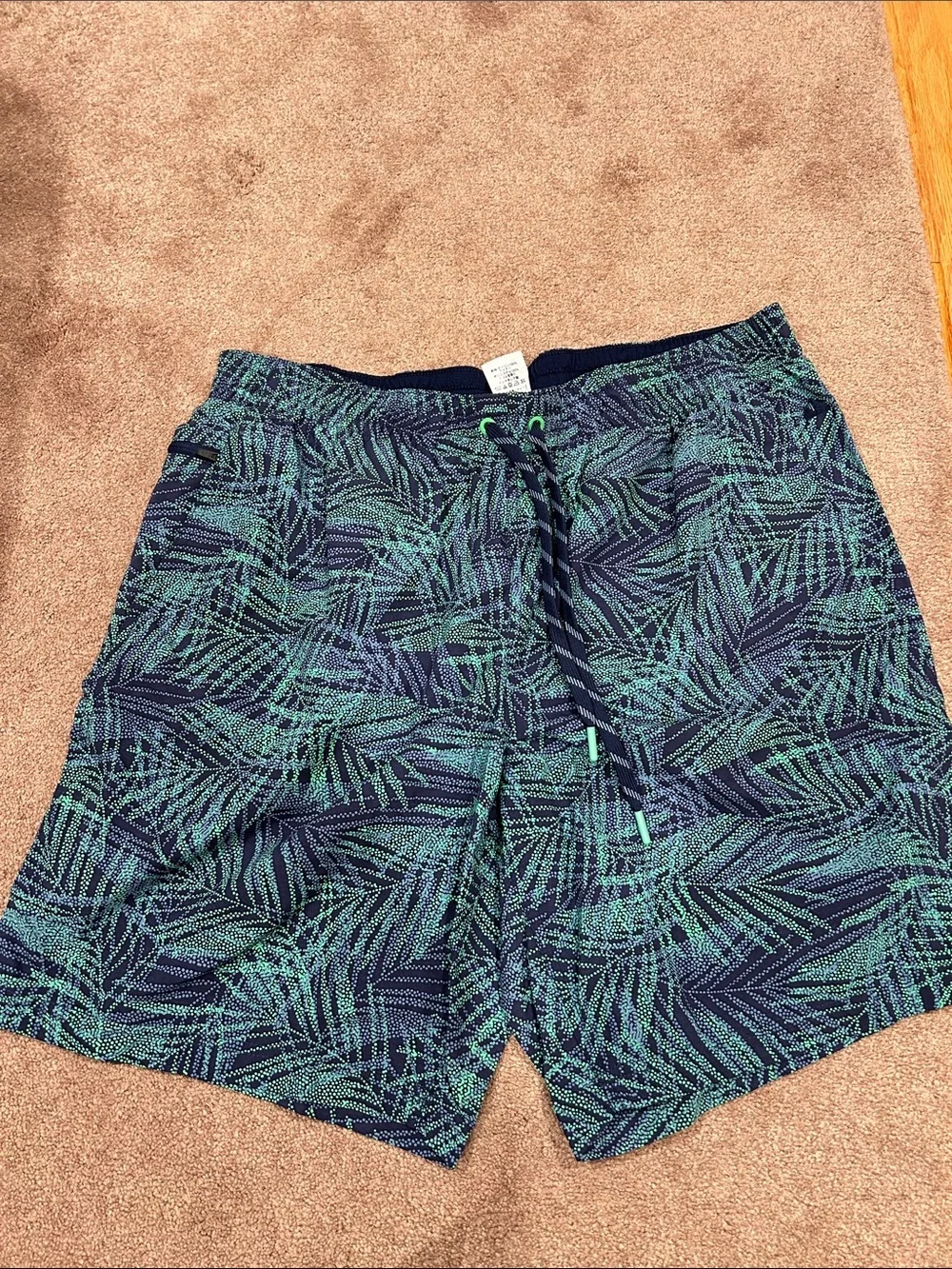 Lands' End Men's Green & Navy Patterned Swim Trunks